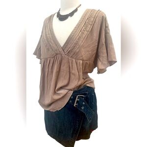 Mustard Seed Taupe V-Neck Blouse